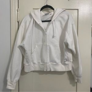 ARITZIA TNA Cozy Fleece Boyfriend Boxy Zip Hoodie in white size L